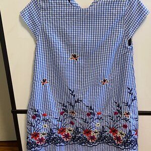 Anthropologie-feel Checkered & Floral 🌺 Appliqué Dress purchased in🇨🇴Colombia
